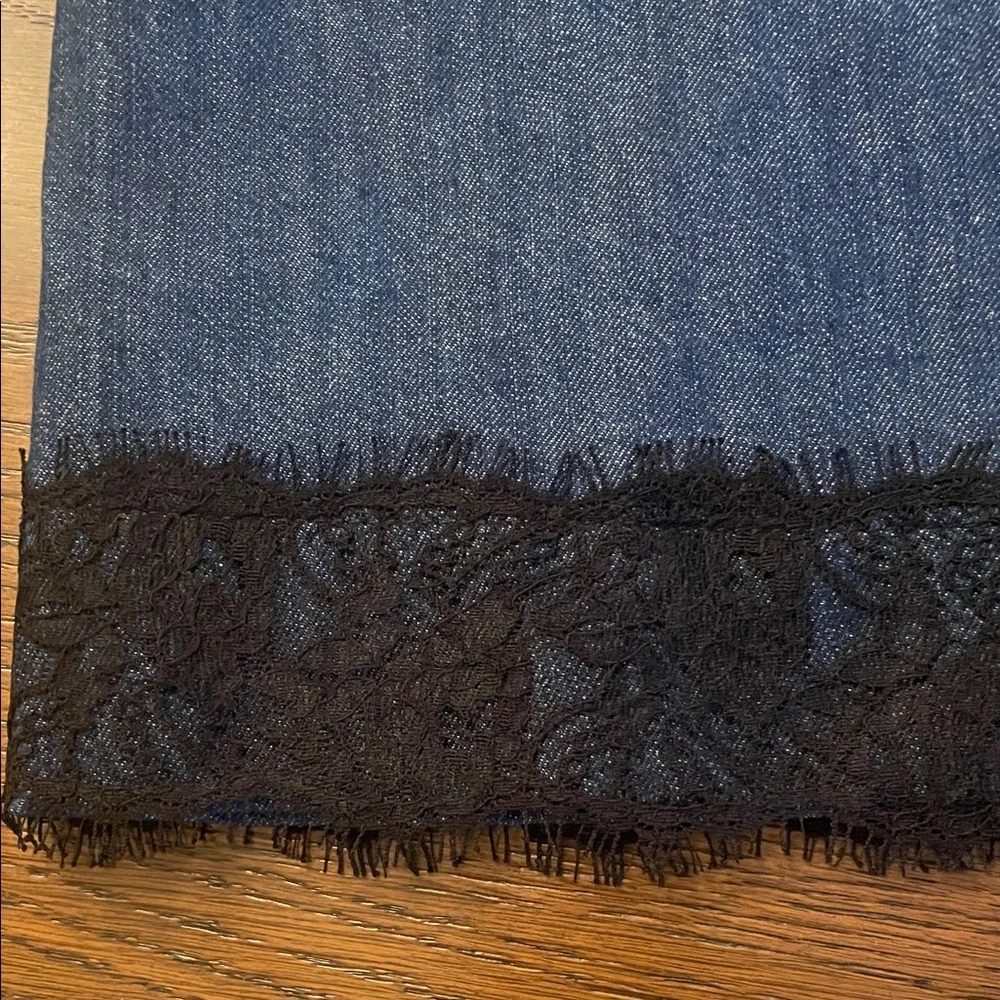 Reformation Denim and Black Lace Slip Dress NEW - Picture 5 of 6